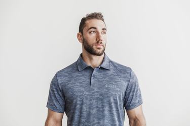 Nobull Lightweight Textured Polo Men's T Shirts Navy Camo | Australia (OY6910)